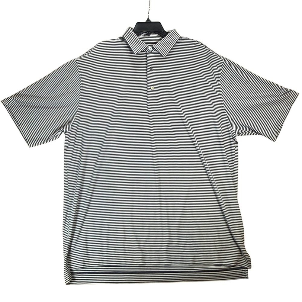 FootJoy Mens XXL Navy Blue White Striped Golf Polo Shirt Wynlakes 1125956